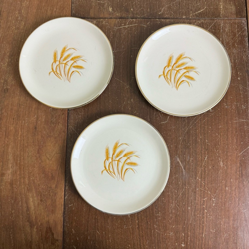 Homer Laughlin Golden Wheat VINTAGE 22K Gold Accent Set of 3 Dessert Bread Plate